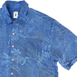 Jamaica Jaxx Floral Shirt XL Blue 100% Silk Woven Hawaiian‎ Print Button Up XL